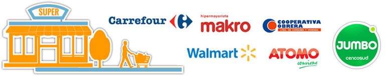Supermercados: Carrefour, Makro, Walmart, átomo, Cooperativa Obrera